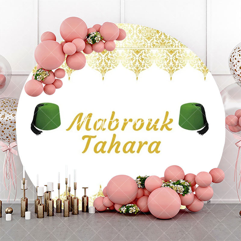 Aperturee - White Gold Green Hat Mabrouk Tahara Round Backdrop