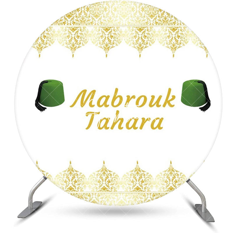 Aperturee - White Gold Green Hat Mabrouk Tahara Round Backdrop