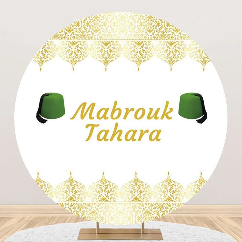 Aperturee - White Gold Green Hat Mabrouk Tahara Round Backdrop