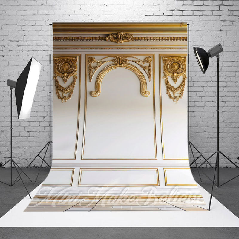 Aperturee - White Gold Light Luxury Retro Wall Photo Backdrop