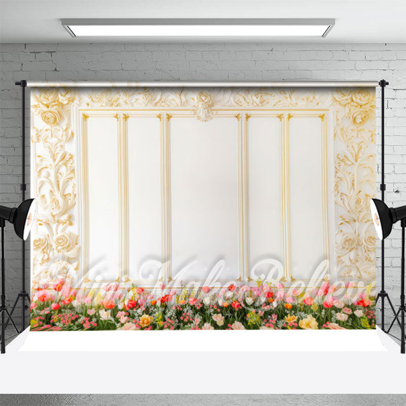 Aperturee - White Gold Luxry Embossed Floral Photoshoot Backdrop