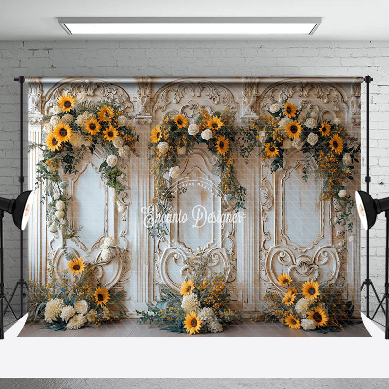 Aperturee - White Gold Luxury Wall Sunflower Wedding Backdrop