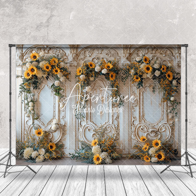 Aperturee - White Gold Luxury Wall Sunflower Wedding Backdrop