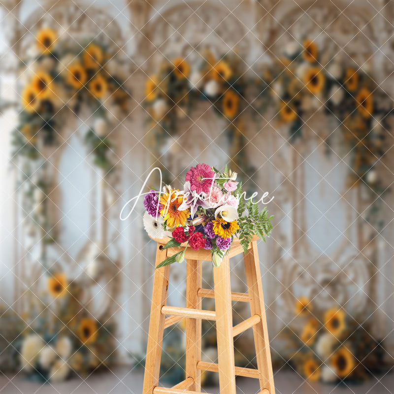 Aperturee - White Gold Luxury Wall Sunflower Wedding Backdrop