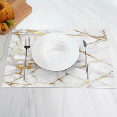 Aperturee - White Gold Marble Texture Modern Set Of 4 Placemats