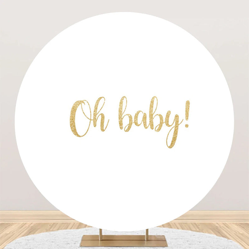 Aperturee - White Gold Oh Baby Round Backdrop For Gender Reveal