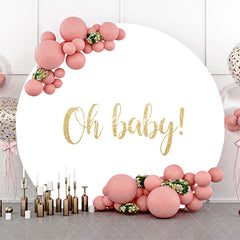 Aperturee - White Gold Oh Baby Round Backdrop For Gender Reveal