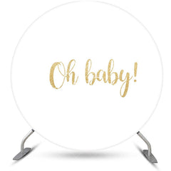 Aperturee - White Gold Oh Baby Round Backdrop For Gender Reveal