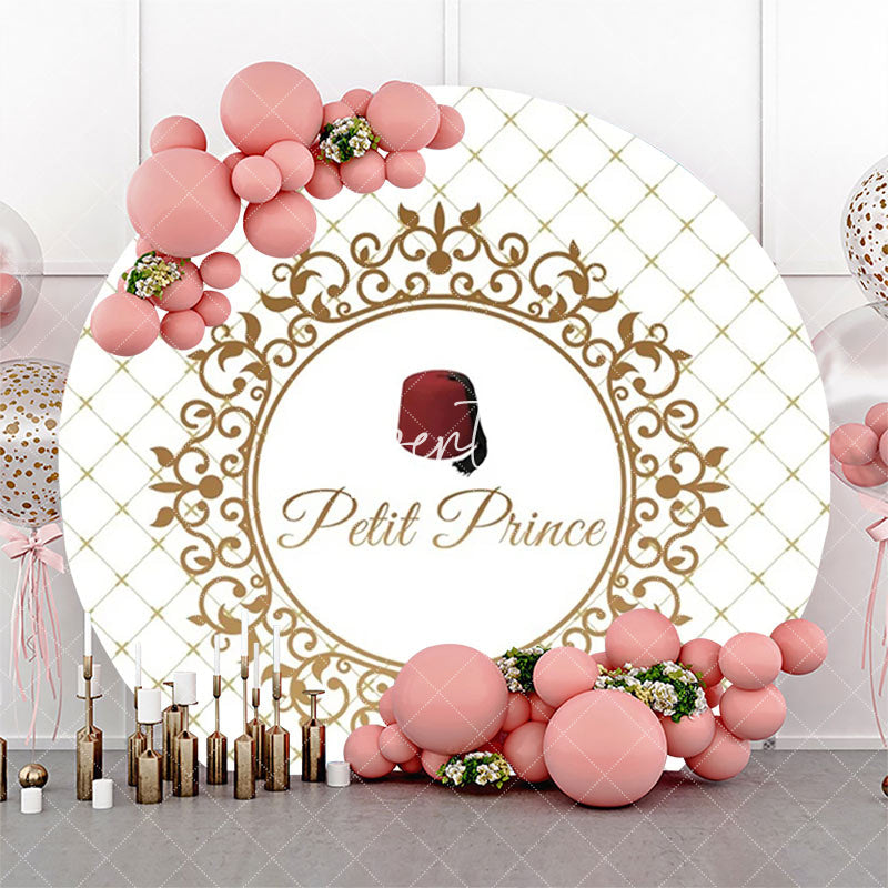 Aperturee - White Gold Plaid Red Hat Petit Prince Round Backdrop