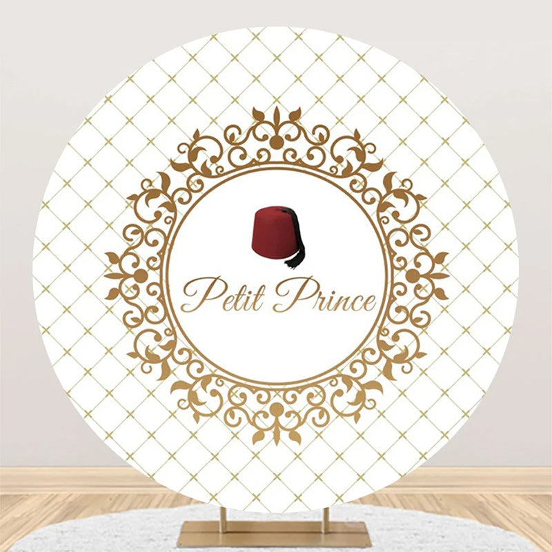 Aperturee - White Gold Plaid Red Hat Petit Prince Round Backdrop