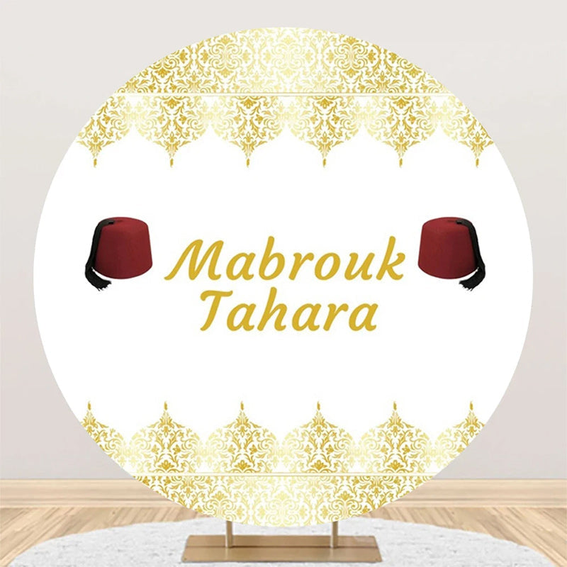 Aperturee - White Gold Red Hat Mabrouk Tahara Round Backdrop