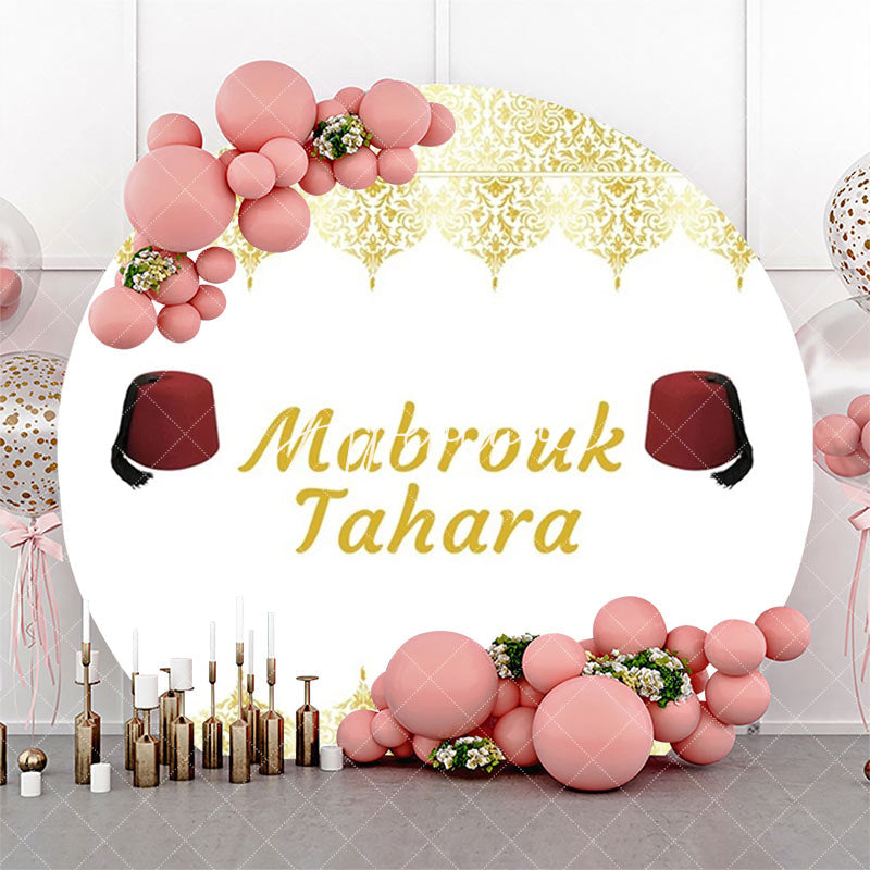 Aperturee - White Gold Red Hat Mabrouk Tahara Round Backdrop