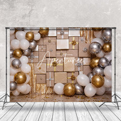 Aperturee - White Gold Silver Balloons Gifts Cake Smash Backdrop