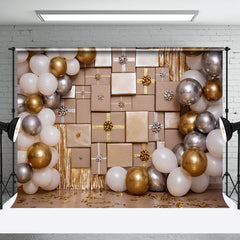 Aperturee - White Gold Silver Balloons Gifts Cake Smash Backdrop