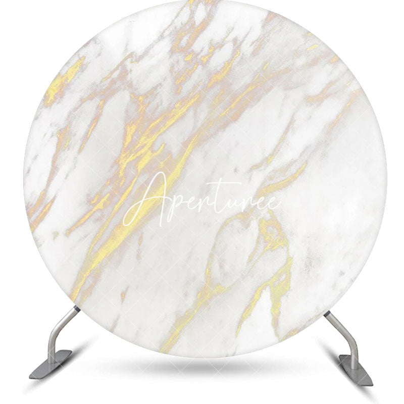 Aperturee - White Golden Marble Simple Round Birthday Backdrop