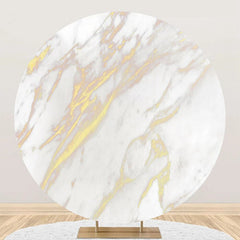 Aperturee - White Golden Marble Simple Round Birthday Backdrop