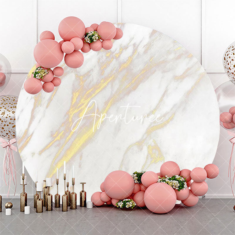 Aperturee - White Golden Marble Simple Round Birthday Backdrop