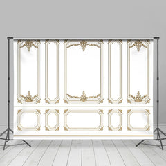 Aperturee - White Golden Pattern Elegant Retro Wall Backdrop