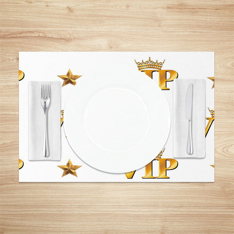 Aperturee - White Golden Star Crown Repeat Set Of 4 Placemats