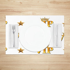 Aperturee - White Golden Star Crown Repeat Set Of 4 Placemats