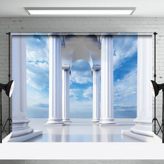 Aperturee - White Greek Pillars Blue Sky Photo Booth Backdrop