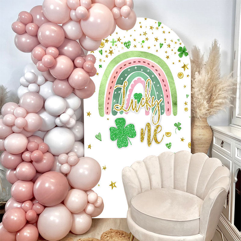 Aperturee - White Green Gold Glitter 1st Birthday Arch Backdrop