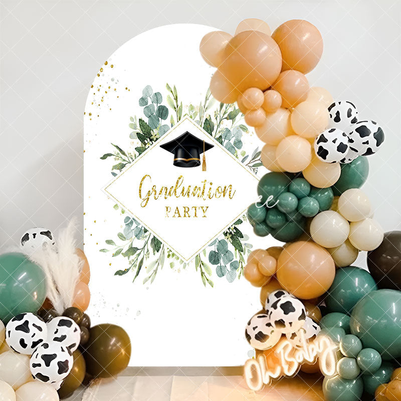 Aperturee - White Green Leaves Graduation Party Arch Backdrop