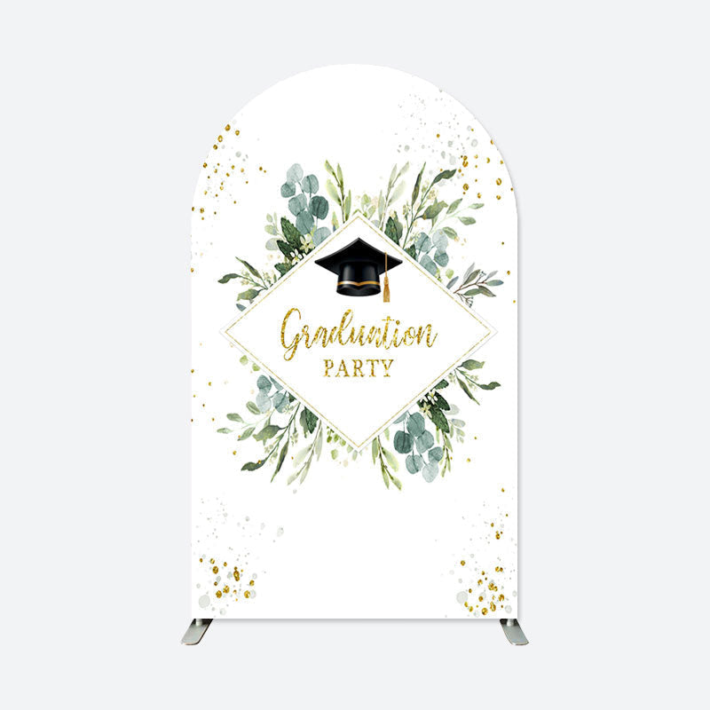 Aperturee - White Green Leaves Graduation Party Arch Backdrop