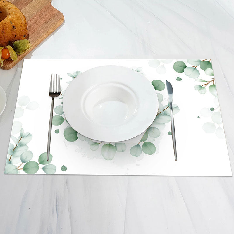 Aperturee - White Green Leaves Nature Spring Set Of 4 Placemats