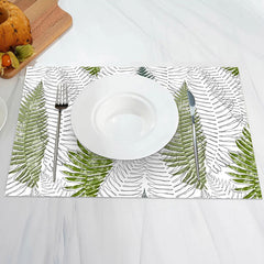 Aperturee - White Green Natural Leaf Vintage Set Of 4 Placemats