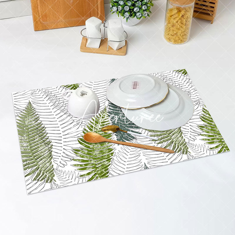 Aperturee - White Green Natural Leaf Vintage Set Of 4 Placemats