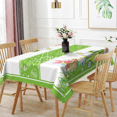 Aperturee - White Green Plant Bunny Easter Rectangle Tablecloth