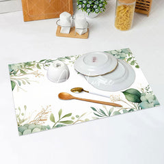 Aperturee - White Green Plant Leaves Spring Set Of 4 Placemats