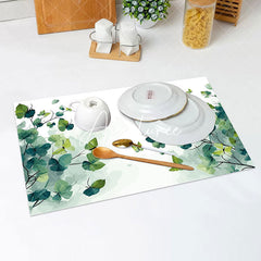 Aperturee - White Green Spring Natural Leaves Set Of 4 Placemats