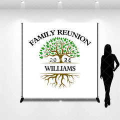 Aperturee - White Green Tree Custom Name Family Reunion Backdrop