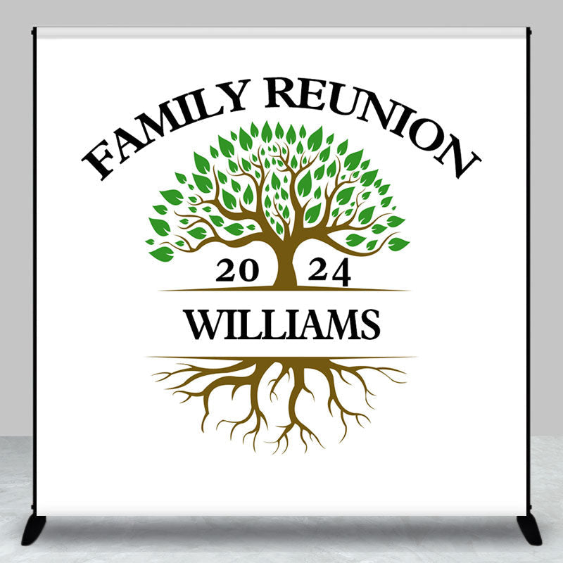 Aperturee - White Green Tree Custom Name Family Reunion Backdrop