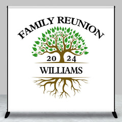 Aperturee - White Green Tree Custom Name Family Reunion Backdrop