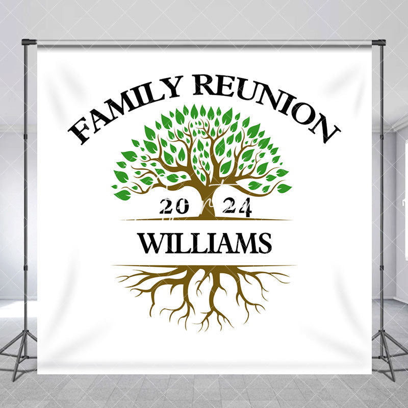 Aperturee - White Green Tree Custom Name Family Reunion Backdrop