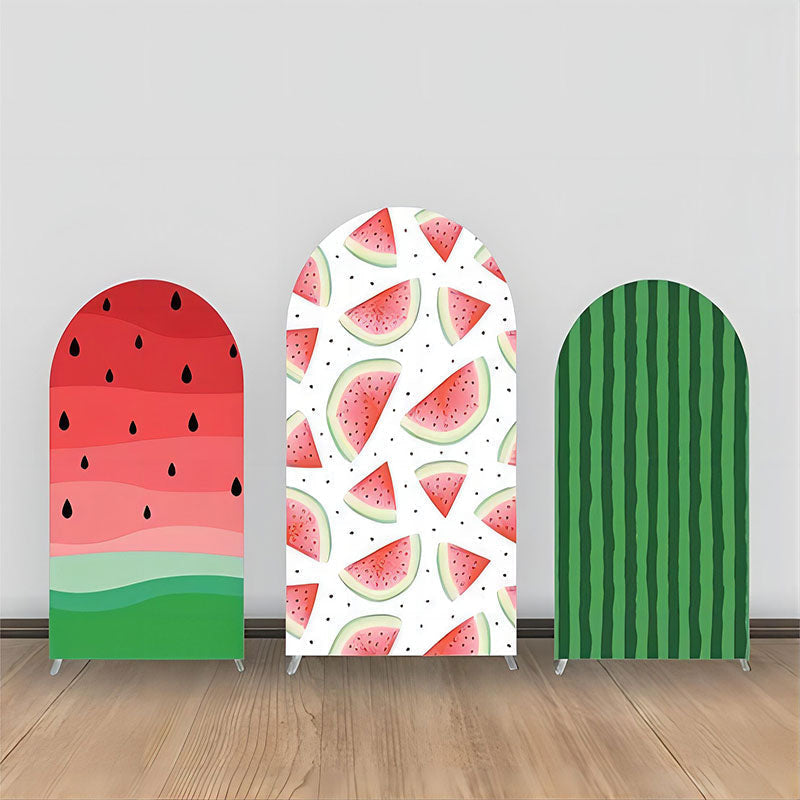 Aperturee - White Green Watermelon Patterns Arch Backdrop Kit