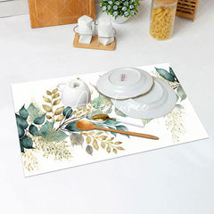 Aperturee - White Green Yellow Leaf Vintage Set Of 4 Placemats