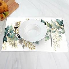 Aperturee - White Green Yellow Leaf Vintage Set Of 4 Placemats