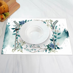 Aperturee - White Greenery Floral Ink Spring Set Of 4 Placemats