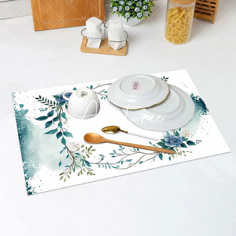 Aperturee - White Greenery Floral Ink Spring Set Of 4 Placemats