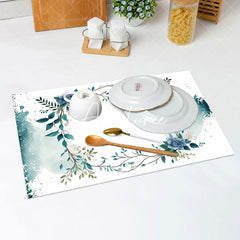 Aperturee - White Greenery Floral Ink Spring Set Of 4 Placemats