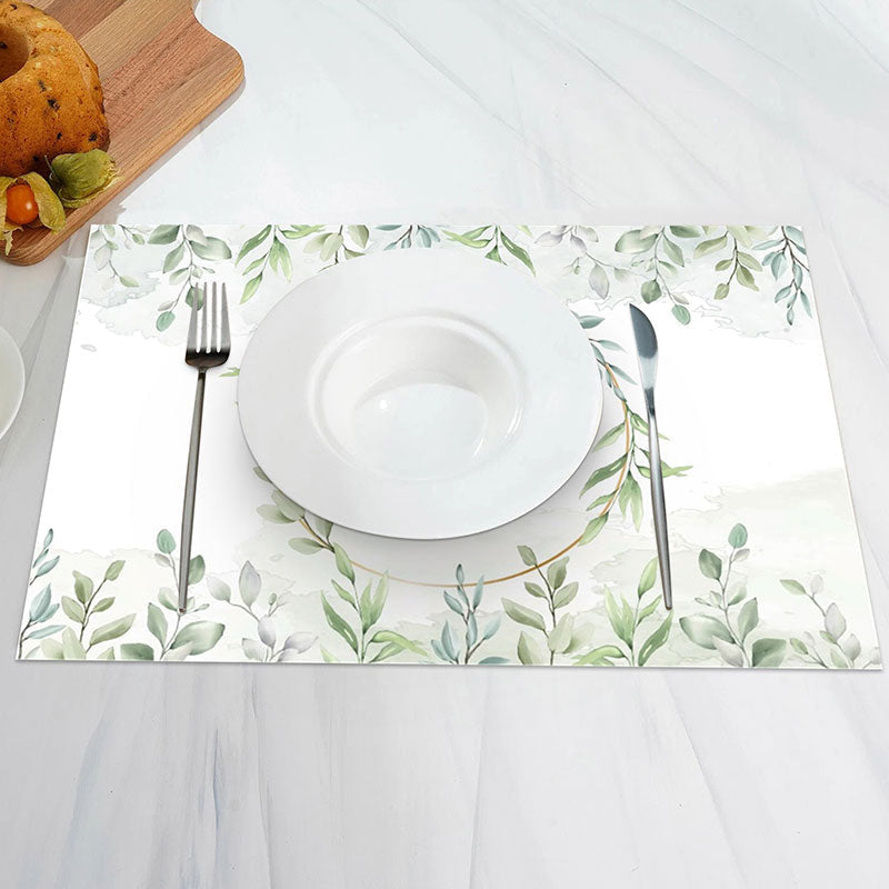 Aperturee - White Greenery Natural Spring Set Of 4 Placemats