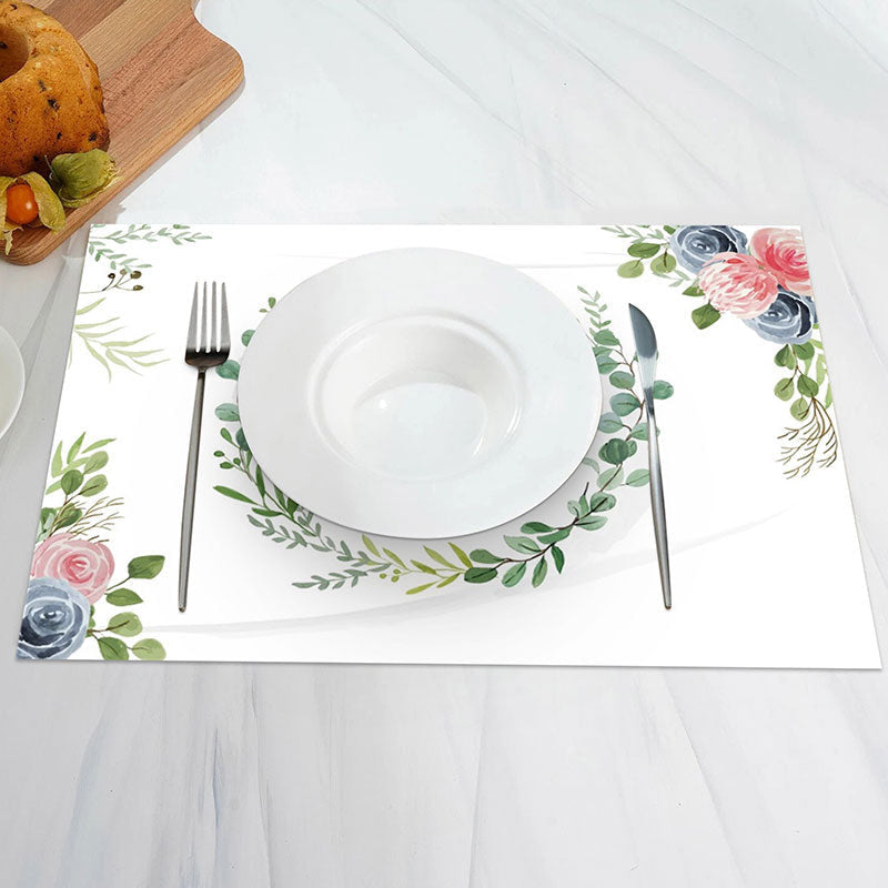 Aperturee - White Greenery Pink Blue Floral Set Of 4 Placemats