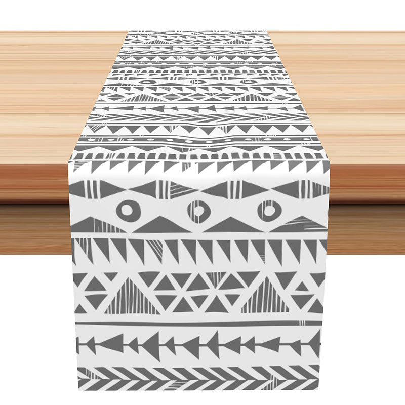 Aperturee - White Grey Ethnic Vintage Dining Room Table Runner