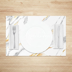 Aperturee - White Grey Gold Marble Modern Set Of 4 Placemats