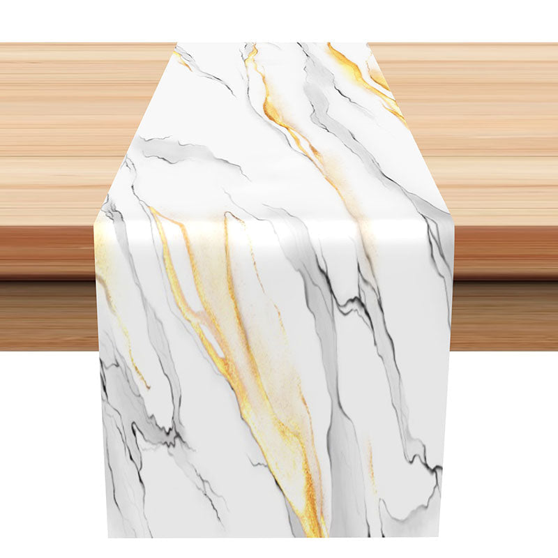 Aperturee - White Grey Gold Marble Texture Modern Table Runner