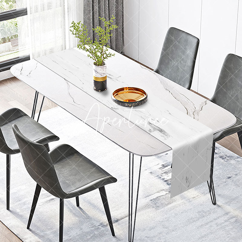 Aperturee - White Grey Marble Texture Dining Room Table Runner